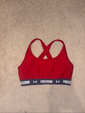 Under Armour Red Crossback Sports Bra with Navy Freedom Band